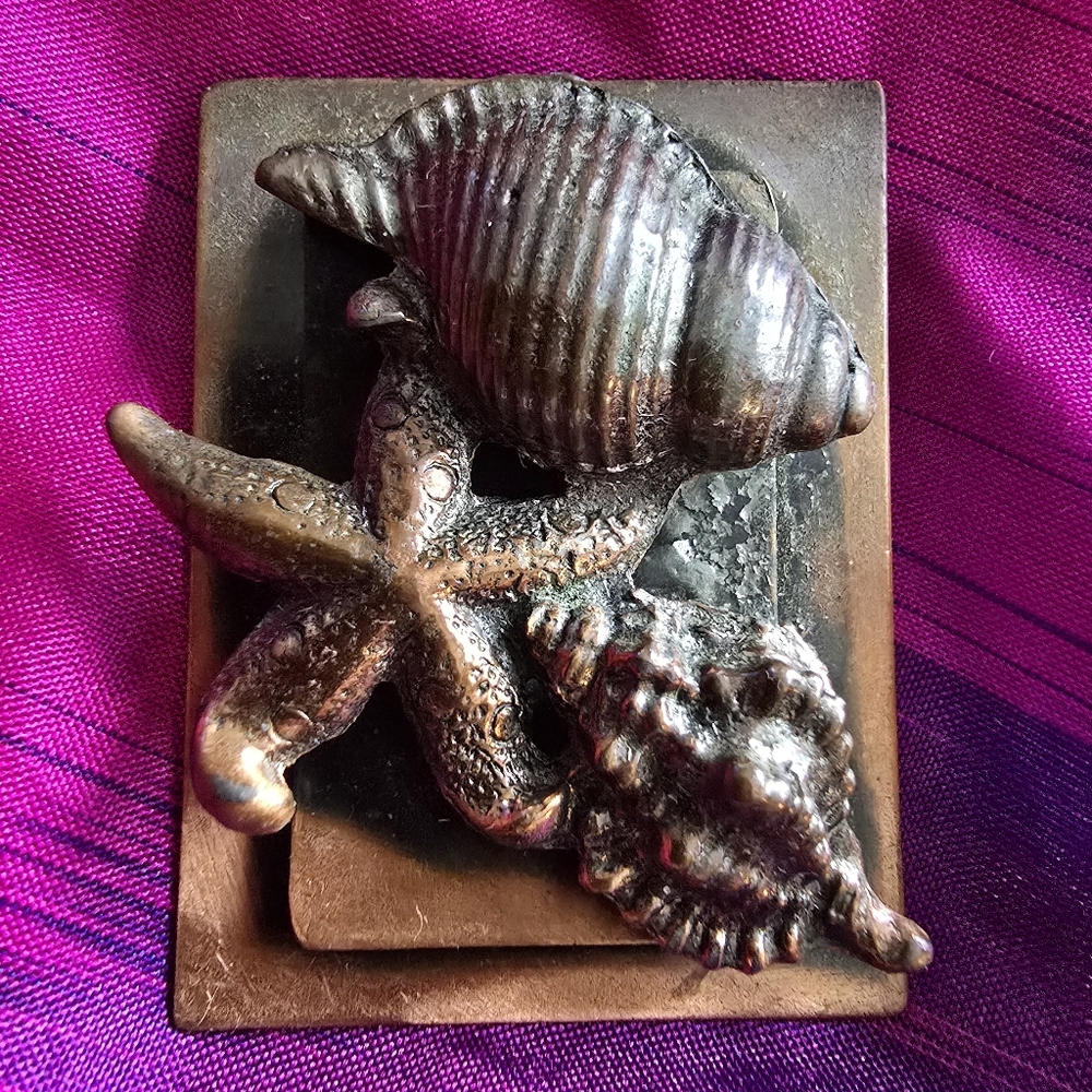 Vintage solid copper brooch pin mermaidcore ocean beach tropical sea shell